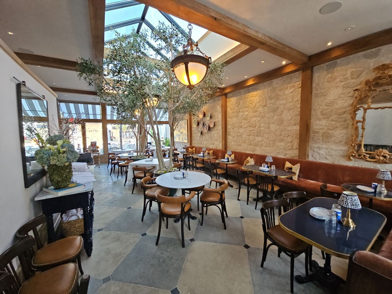 Patio dining room with skylights