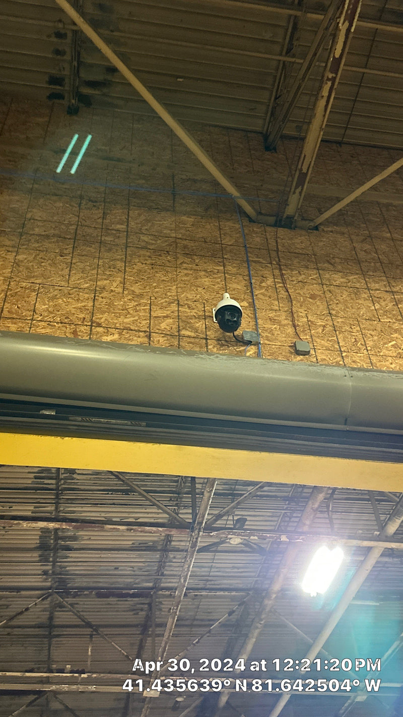 Interior camera on a warehouse ceiling